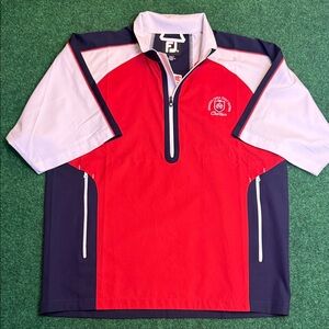 FootJoy: Short Sleeved Wind/ Weather Resistant Q-Zip (Red,White,Blue / Medium)
